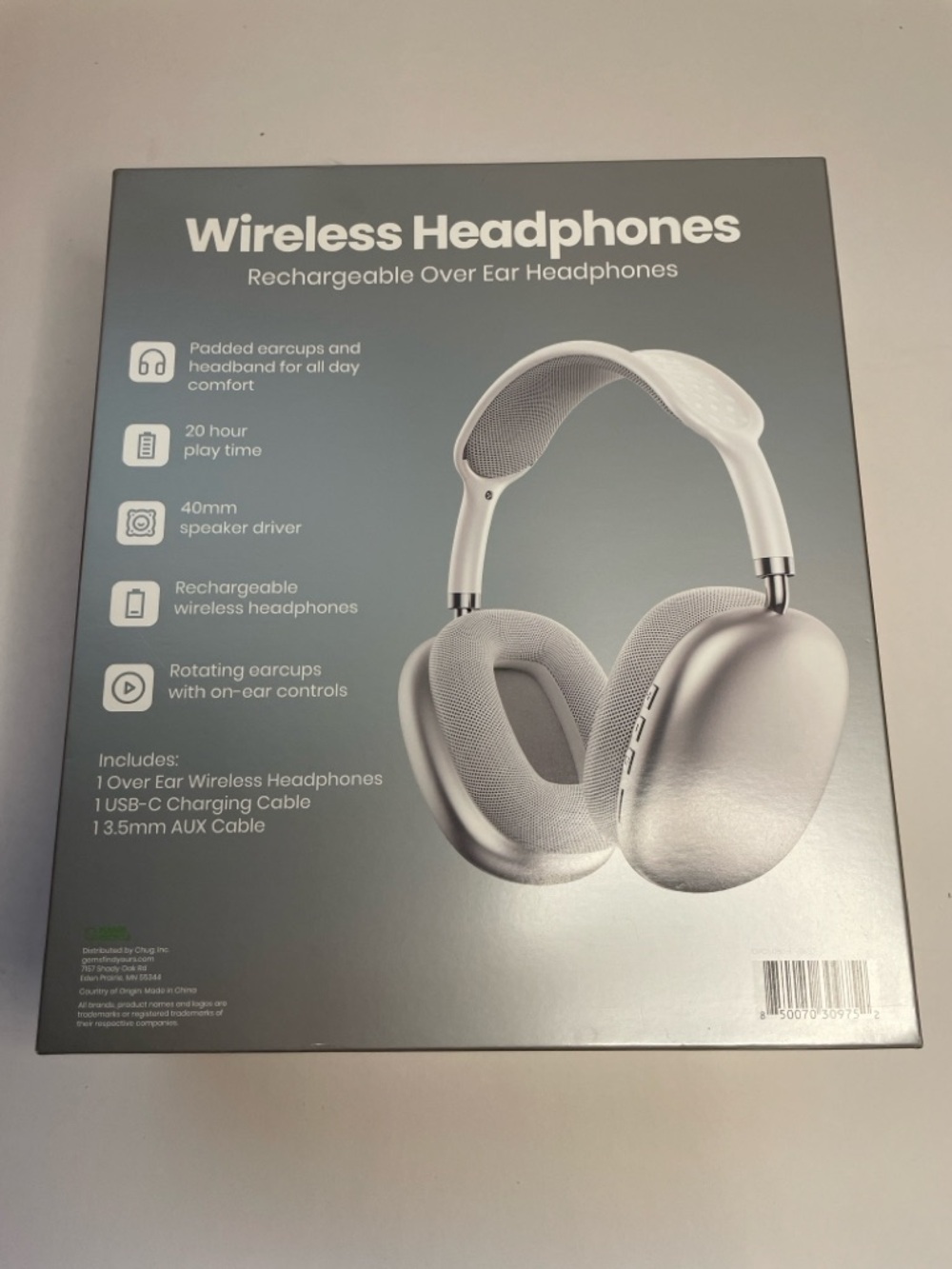 NIB Wireless Over-Ear Headphones in White and Silver - Picture 2 of 3
